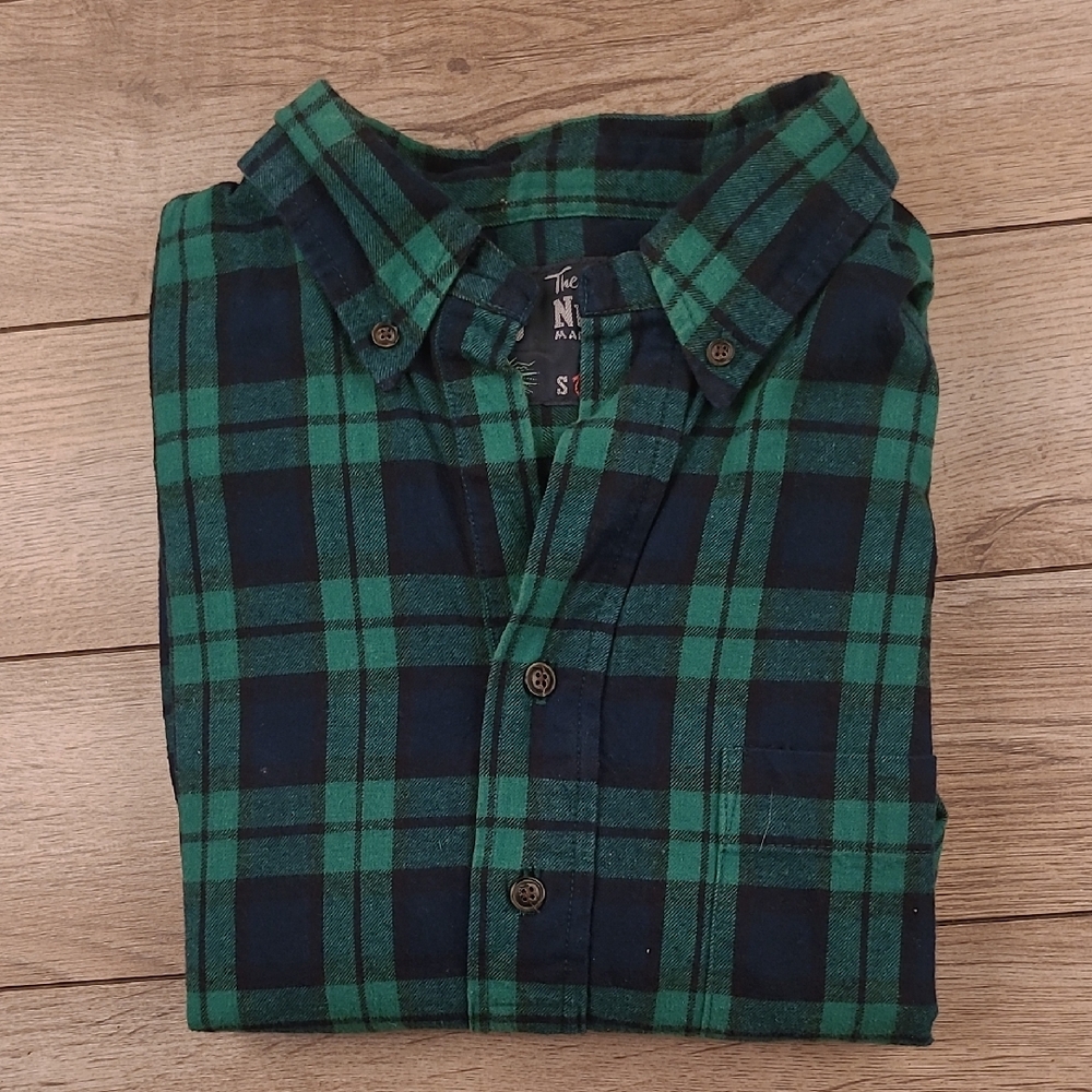 THE NUTTER Chubbies Navy Green Plaid Cotton Flannel M Half Button Pullover Shirt